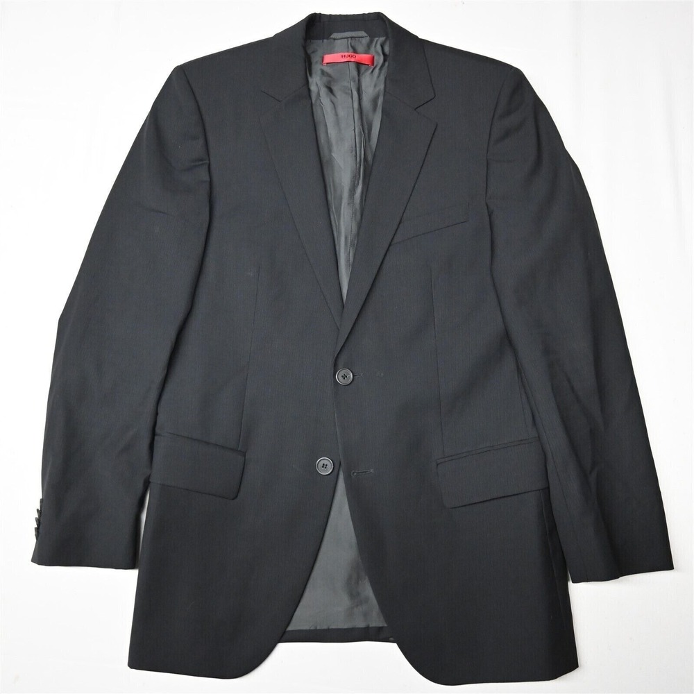Hugo Boss 36R Aamon/Hago Black‎ 100% Wool Mens Sport Coat Jacket Pants Suit